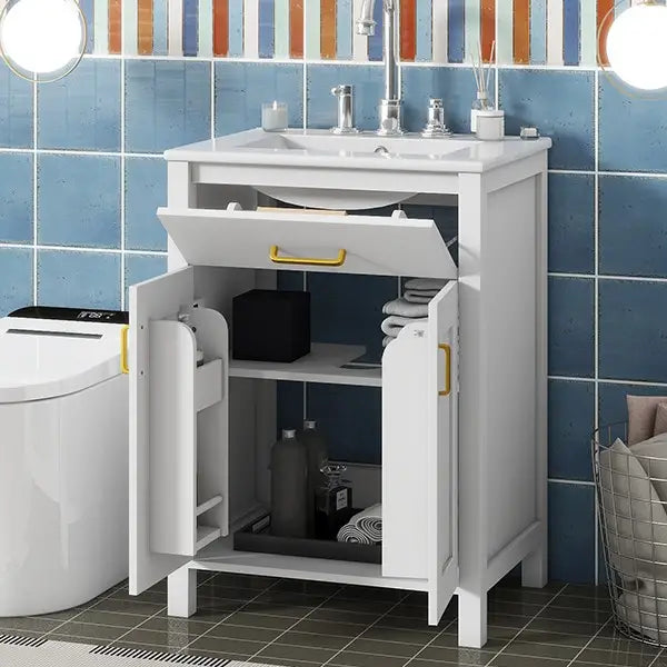 Bathroom Vanity Combo, Ceramic Sink, Storage Cabinet, 24" L x 18.5" W x 34" H, White Sink Cabinets at Gallery Canada