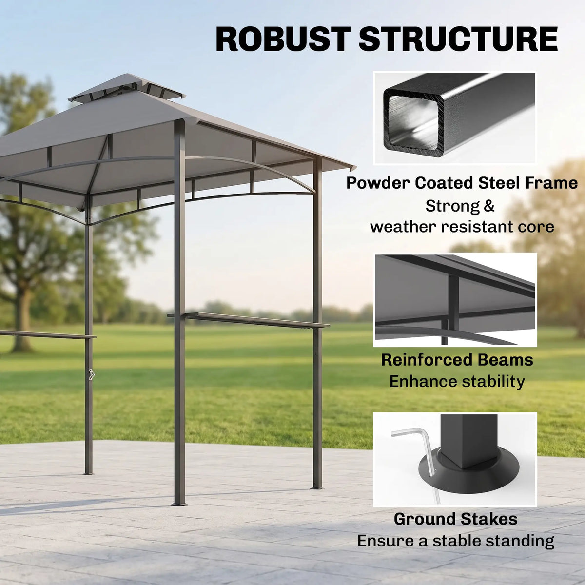 8' x 5' BBQ Grill Gazebo Tent, Double Tiered Canopy, Outdoor Sun Shade, Grey BBQ Grill Gazebos at Gallery Canada