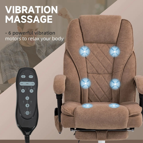 Massage Office Chair, Reclining Computer Chair, Adjustable Height, Brown