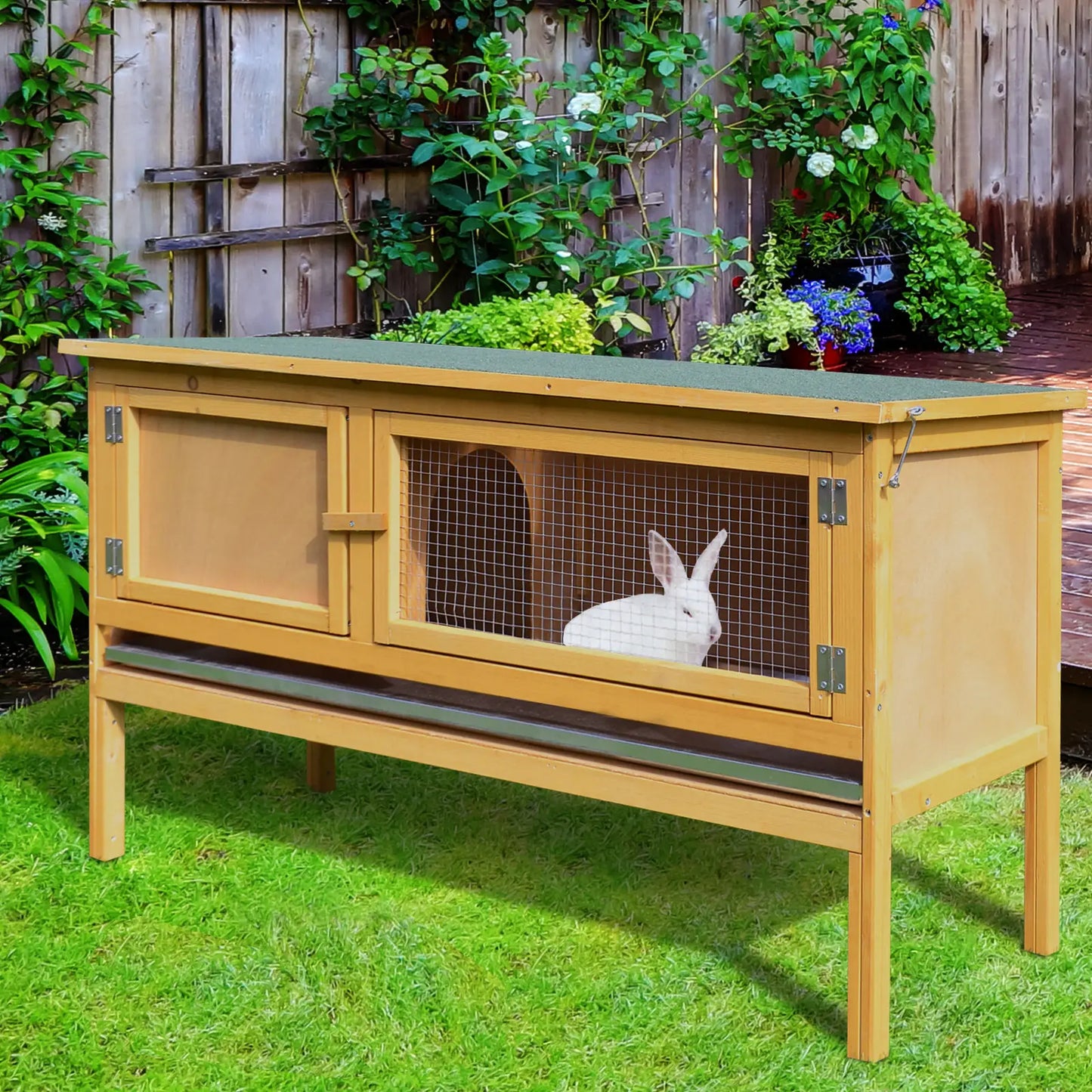 Wooden Rabbit Hutch, Indoor Outdoor Bunny Cage, Slide-Out Tray, Openable Roof Rabbit Hutch at Gallery Canada