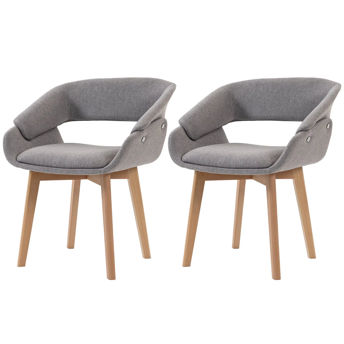 Linen Fabric Dining Chairs Set of 2, Light Grey