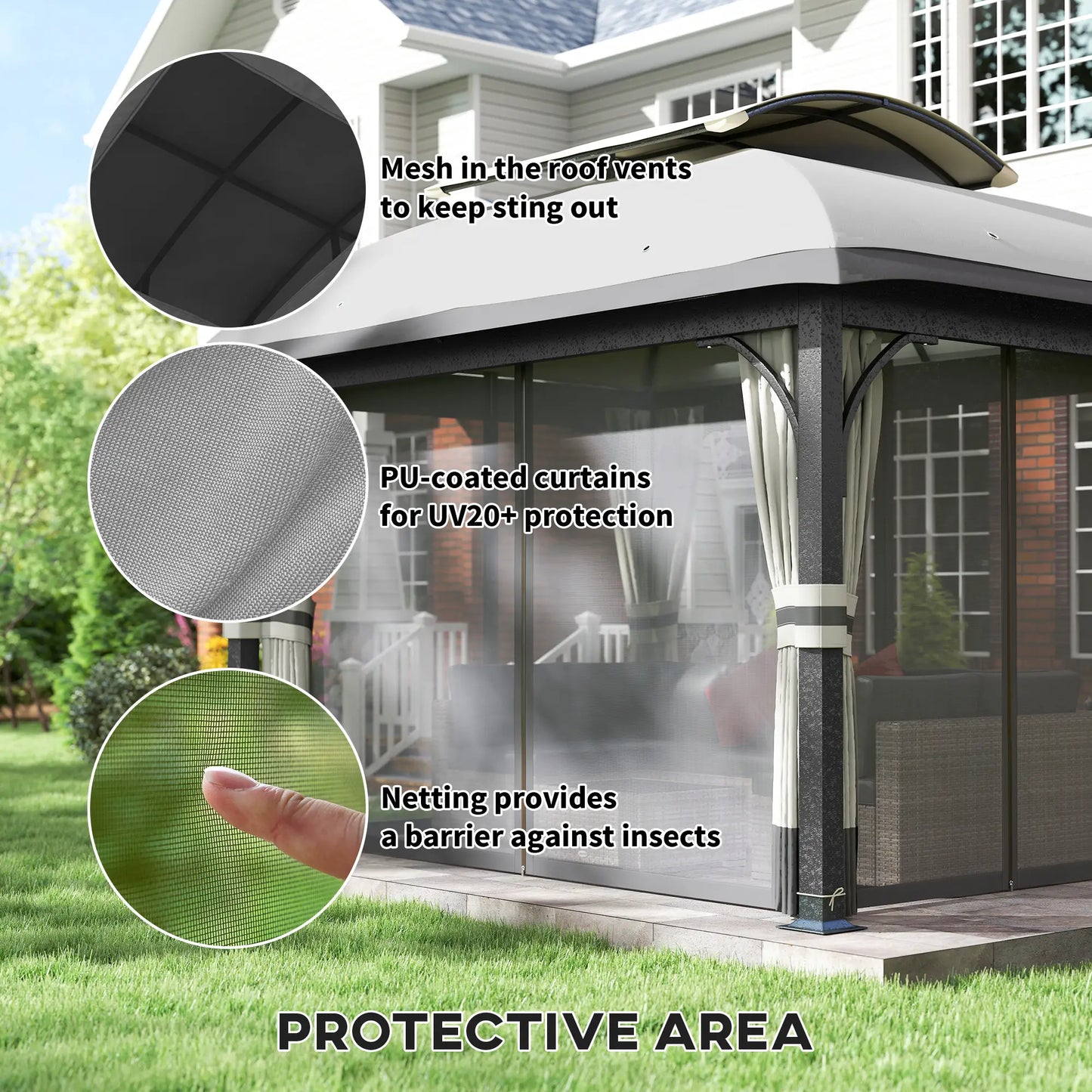 11' x 13' Patio Gazebo, Double Roof Canopy with Netting, Light Grey Gazebos at Gallery Canada