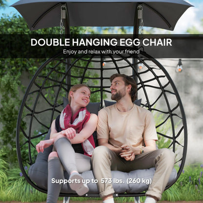 Double Wicker Egg Swing Chair, Foldable with Stand, Black Patio Swings with Stand at Gallery Canada
