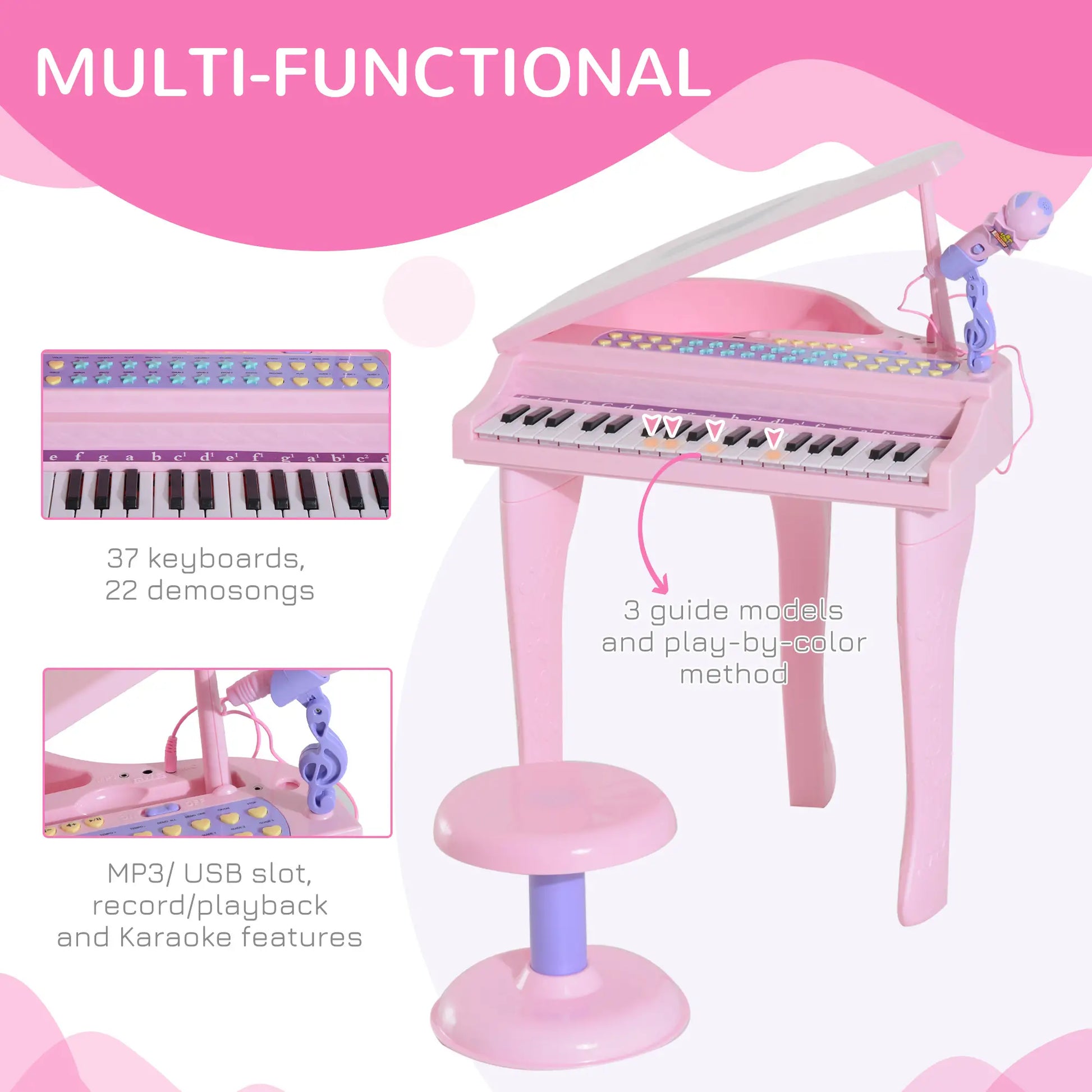 Mini Electronic Piano, 37 Key Keyboard, Kids Toy with Microphone, Pink Electronic Musical Pianos at Gallery Canada