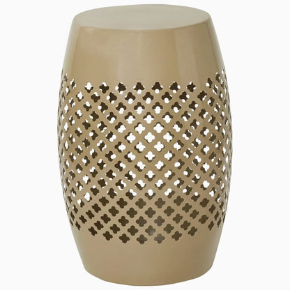 12.4" Steel Patio End Table, Round Hollow Drum Side Table, Khaki Patio Side Tables at Gallery Canada