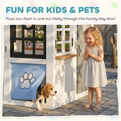Wooden Kids Playhouse With Dog Door, Cookware, Blackboard, Bench, Doorbell Play Houses at Gallery Canada