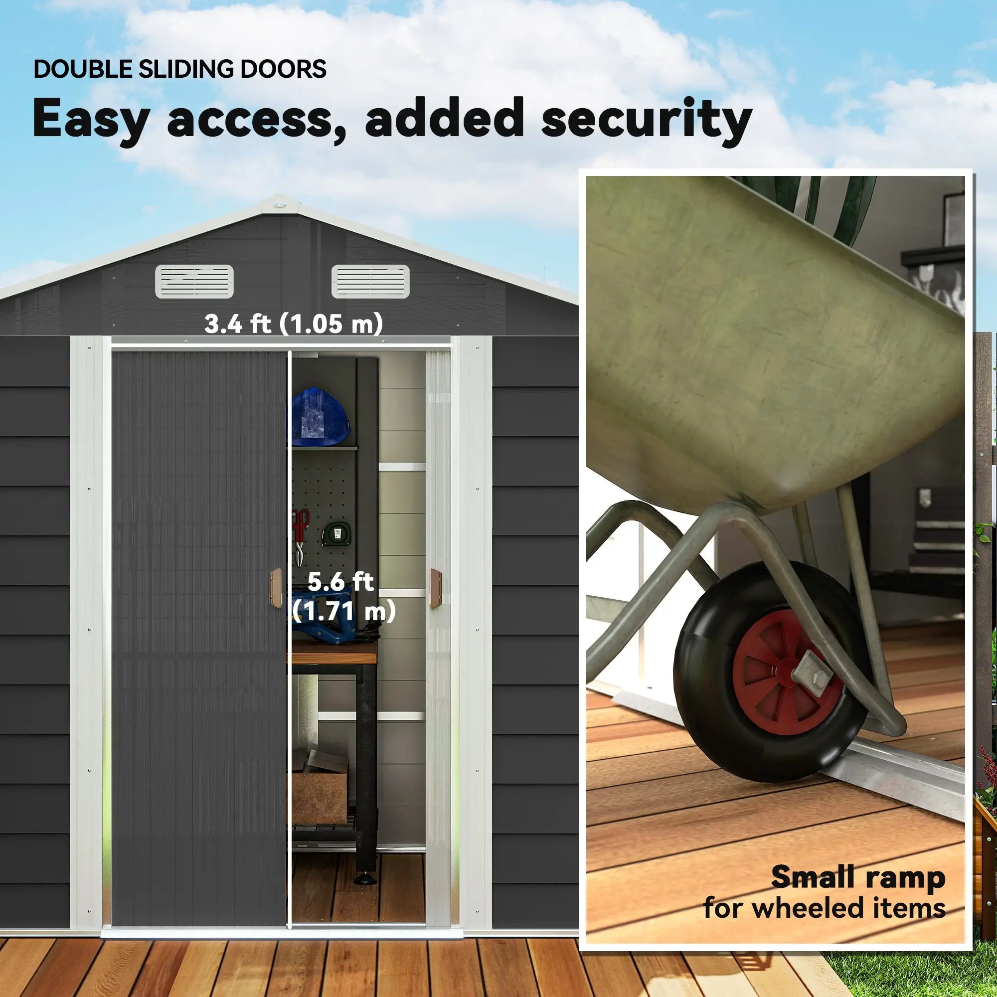 7.7' x 6.5' Metal Garden Shed, Tool Storage, Dark Grey Sheds at Gallery Canada