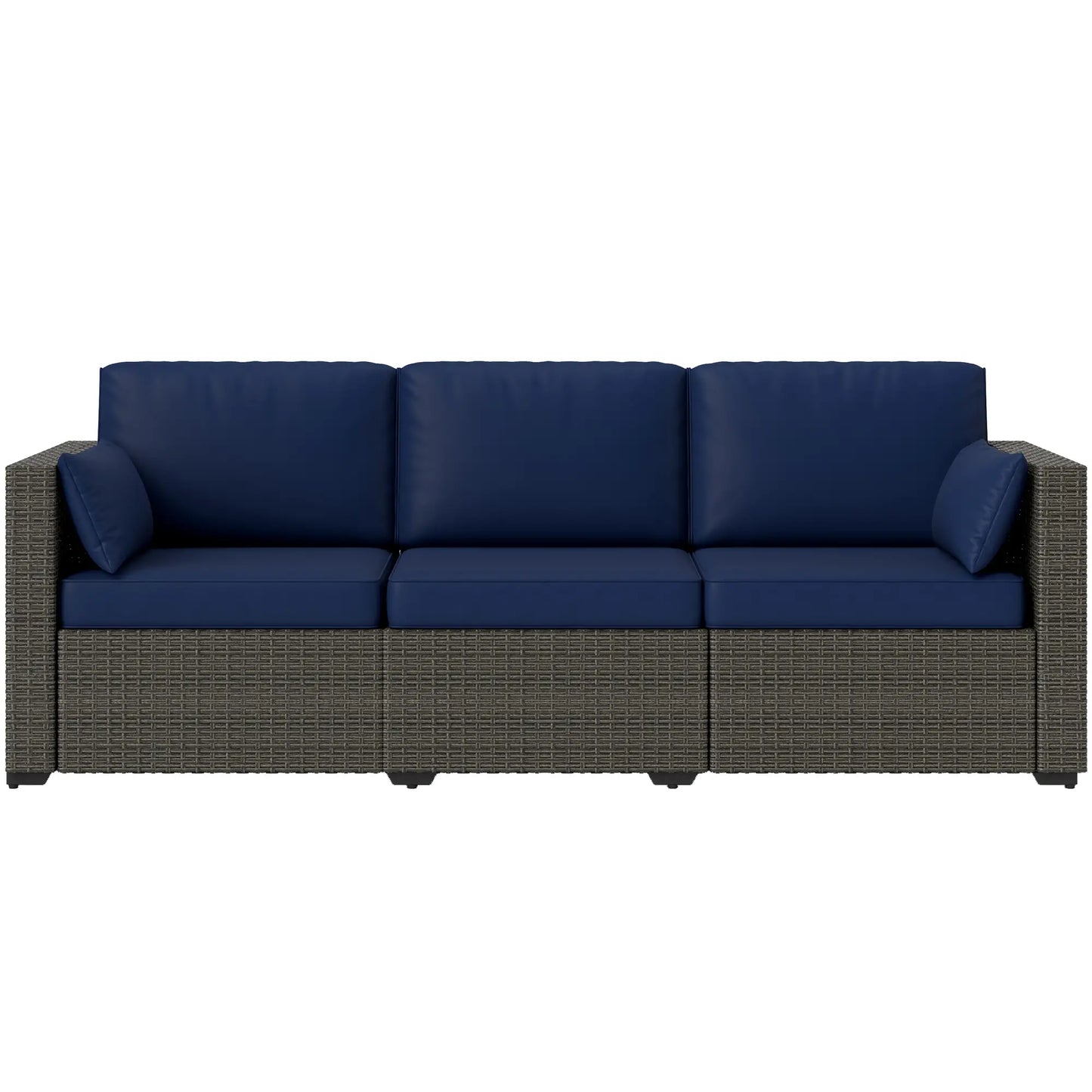 3-Seater Outdoor Sofa, PE Rattan Patio Couch With Cushions, Blue/Brown Patio Furniture Sets Dark Blue, Brown at Gallery Canada
