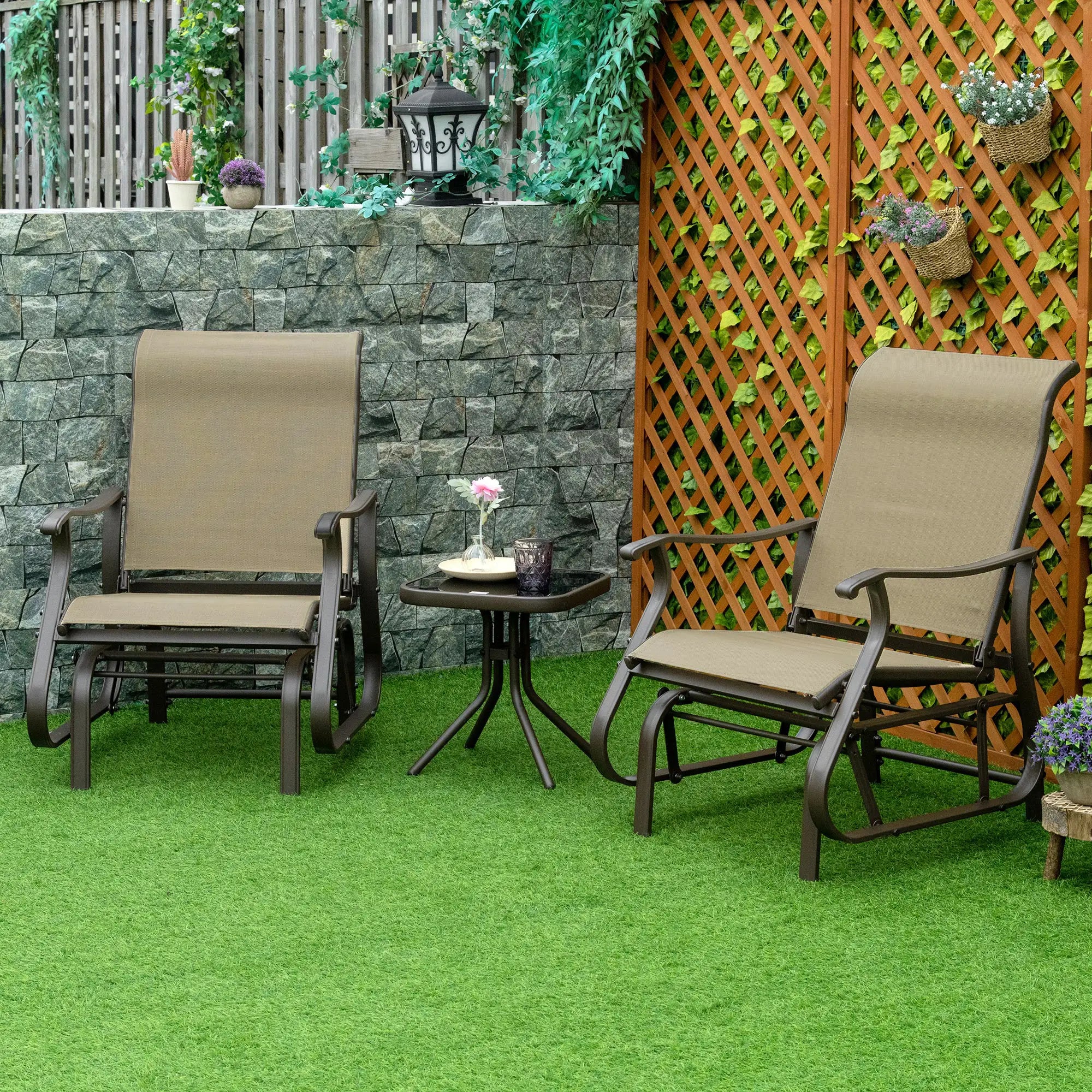 3PCs Gliding Rocking Chair, Bistro Tea Table Set, Grey Outdoor Gliders at Gallery Canada