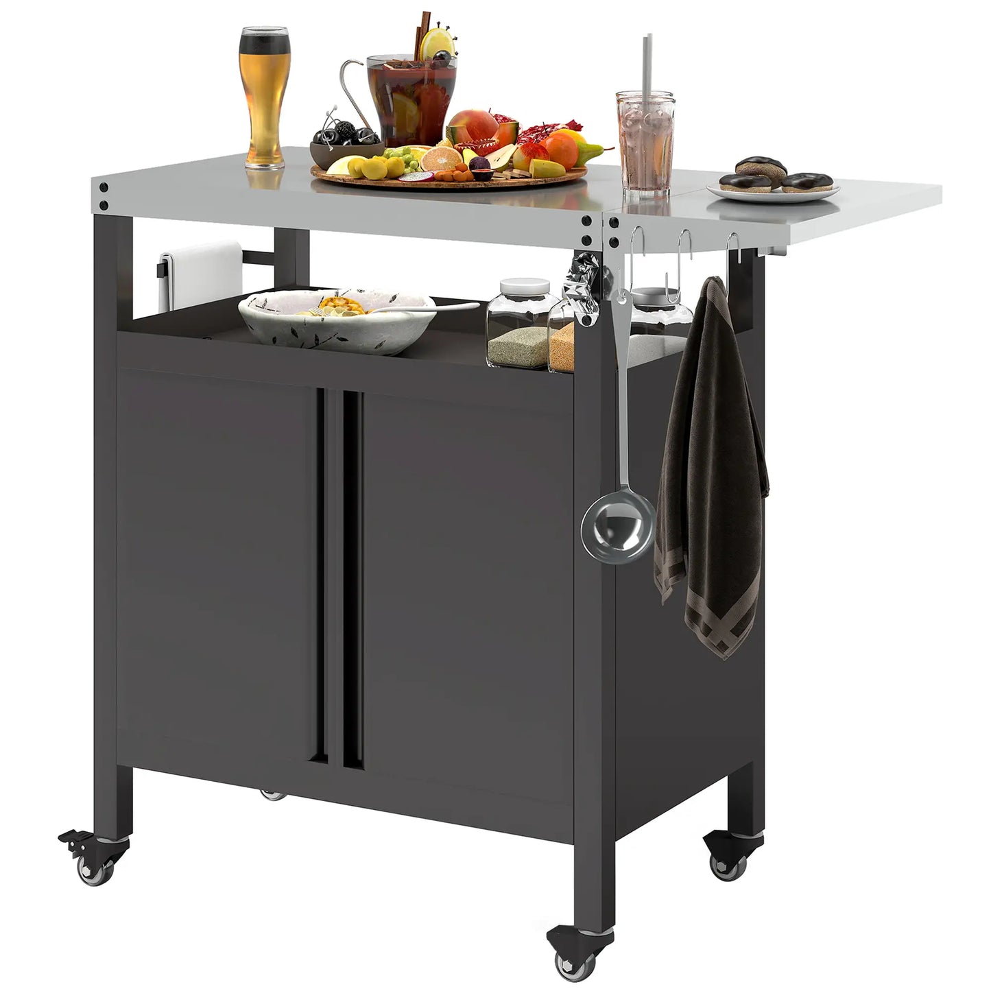 Outdoor Grill Cart Table With Foldable Side Table, 45.7"x19.7", Black Outdoor Grill Carts Black at Gallery Canada
