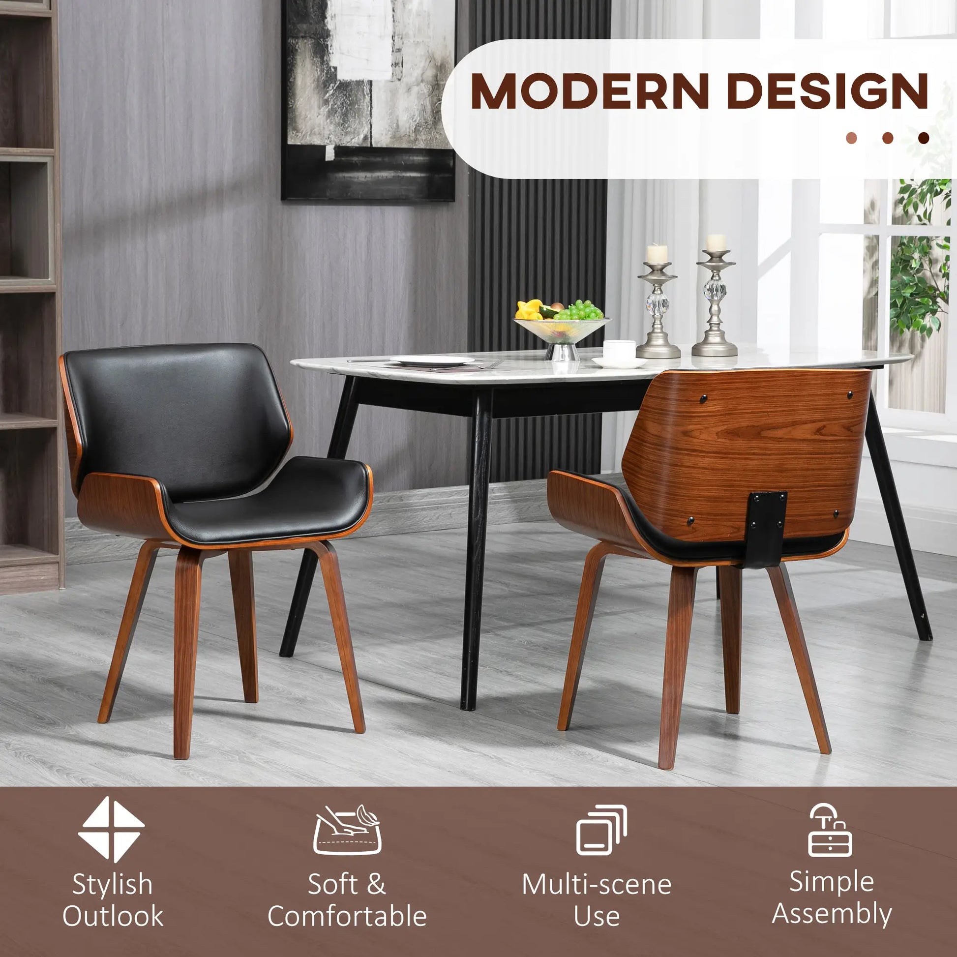 PU Leather Dining Chairs Set of 2, Upholstered Seats, Solid Wood Legs, Black Dining Chairs at Gallery Canada