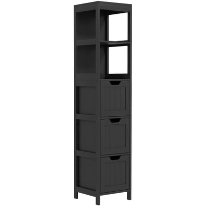 Narrow Bathroom Cabinet, 3 Drawers, 2 Tier Shelf, Tall Cupboard, Black Bathroom Cabinets at Gallery Canada