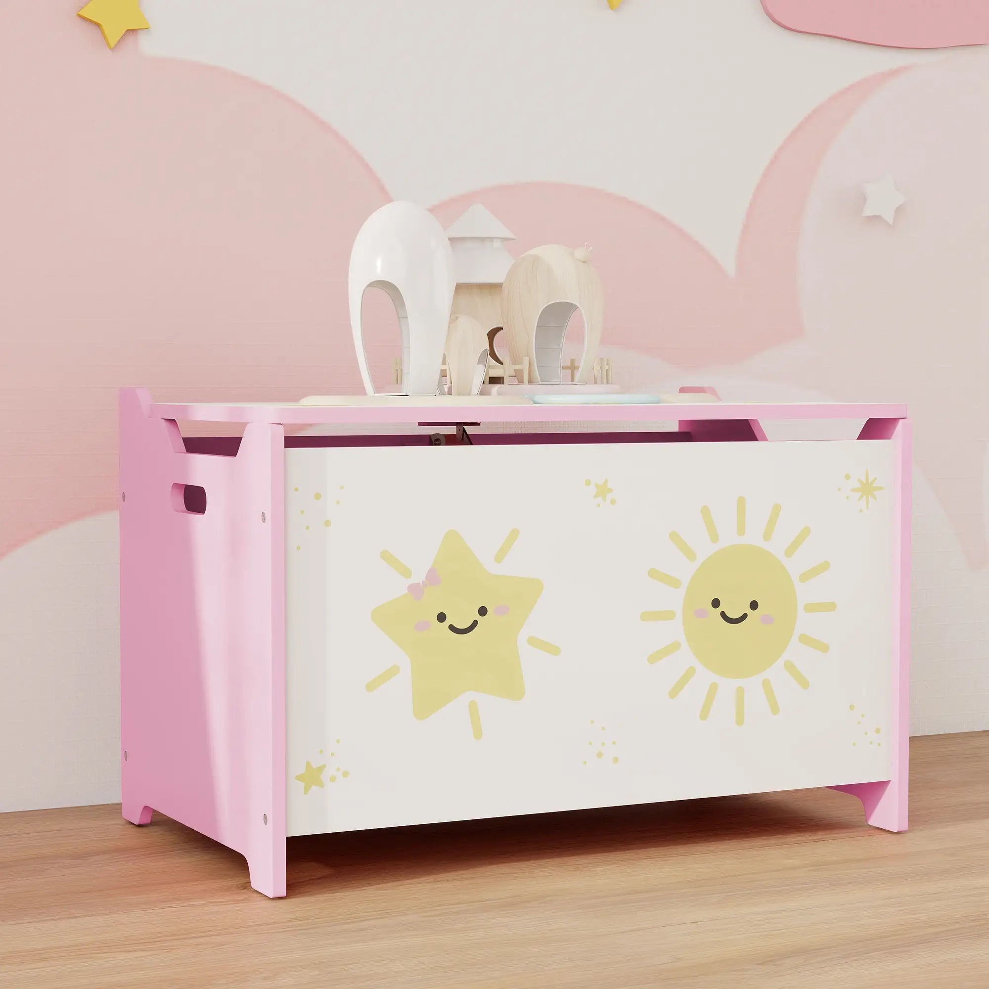 Toy Chest with Lid, Safety Hinges, Groove Handles, Pink Baby & Kids Storage at Gallery Canada