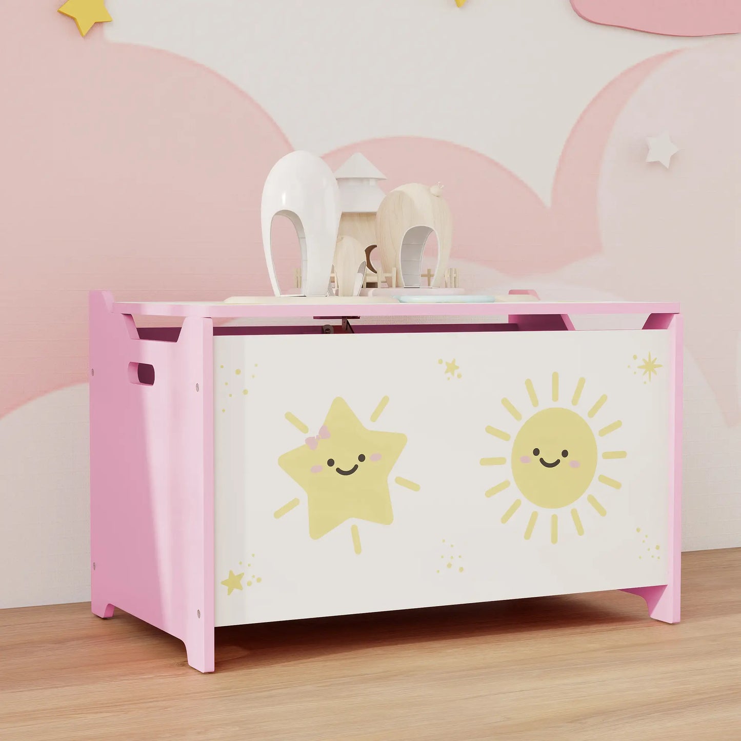 Toy Chest with Lid, Safety Hinges, Groove Handles, Pink Baby & Kids Storage at Gallery Canada