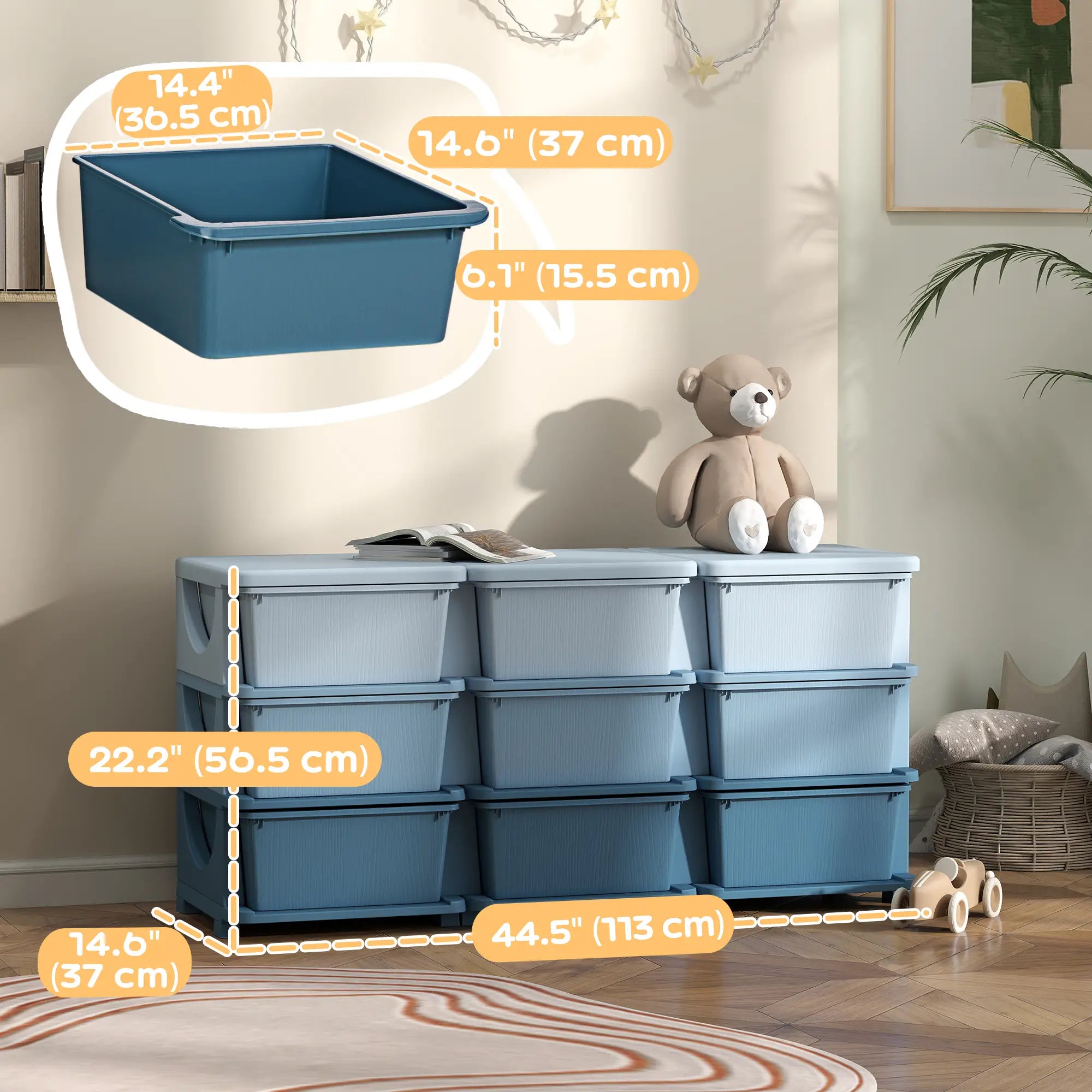 3 Tier Kids Toy Organizer, 9 Plastic Drawers, Blue Baby & Kids Storage at Gallery Canada