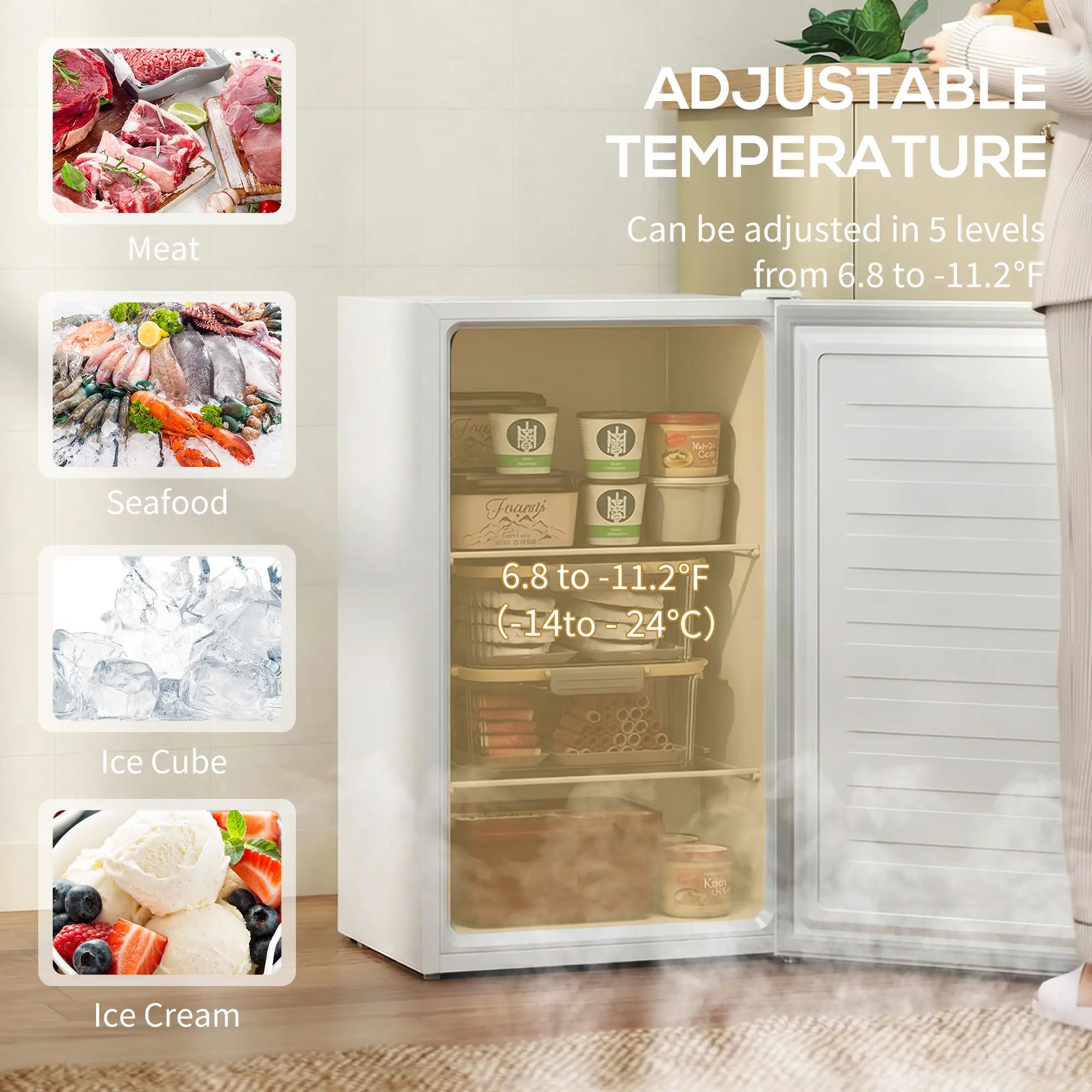 2.1 Cu. Ft. Mini Freezer, Compact Upright, Reversible Door, White Small Kitchen Appliances at Gallery Canada