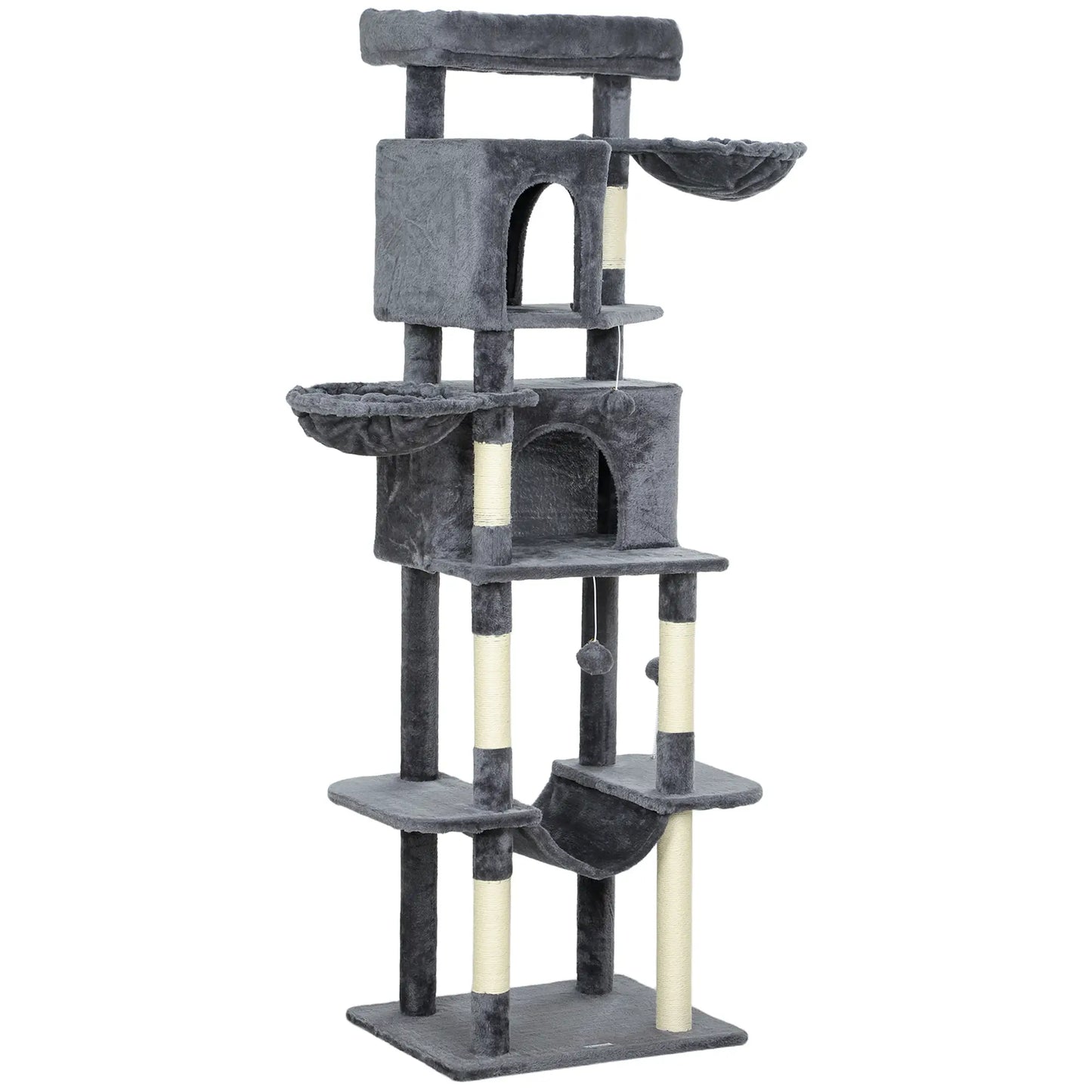 69 Inch Cat Tree, Multi-Level Tower, 2 Condos, Plush Perch, Sisal Posts, Dark Grey Cat Towers Dark Grey, White at Gallery Canada