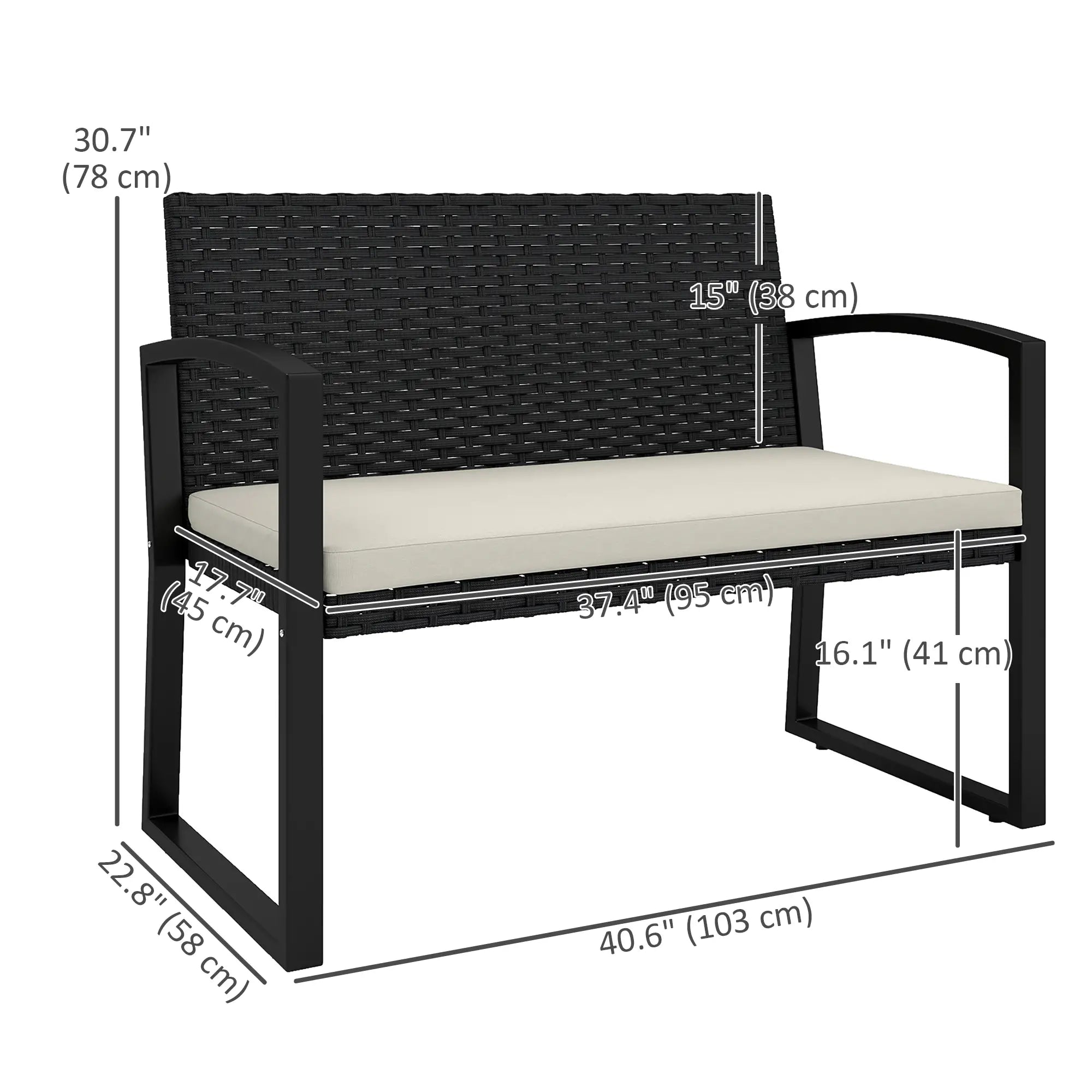 2 Seater Rattan Garden Bench Loveseat, With Cushion And Armrests, Beige Patio Chairs at Gallery Canada