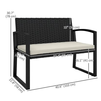 2 Seater Rattan Garden Bench Loveseat, With Cushion And Armrests, Beige Patio Chairs at Gallery Canada