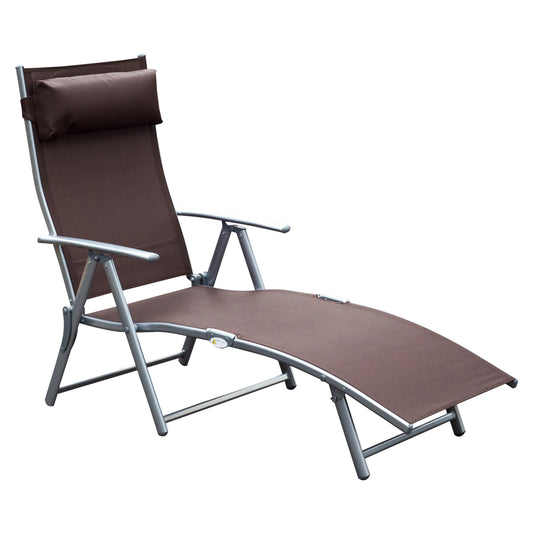 Heavy-duty Adjustable Folding Reclining Chair Outdoor Sun Lounger Patio Chaise Lounge Garden Beach Gravity Lounge with Pillow, 7 Adjustable Backrest Positions, Brown at Gallery Canada