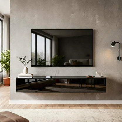 Floating TV Stand For 75 Inch TVs, 70.9 Inch Cabinet, High Gloss, Black TV Stands at Gallery Canada