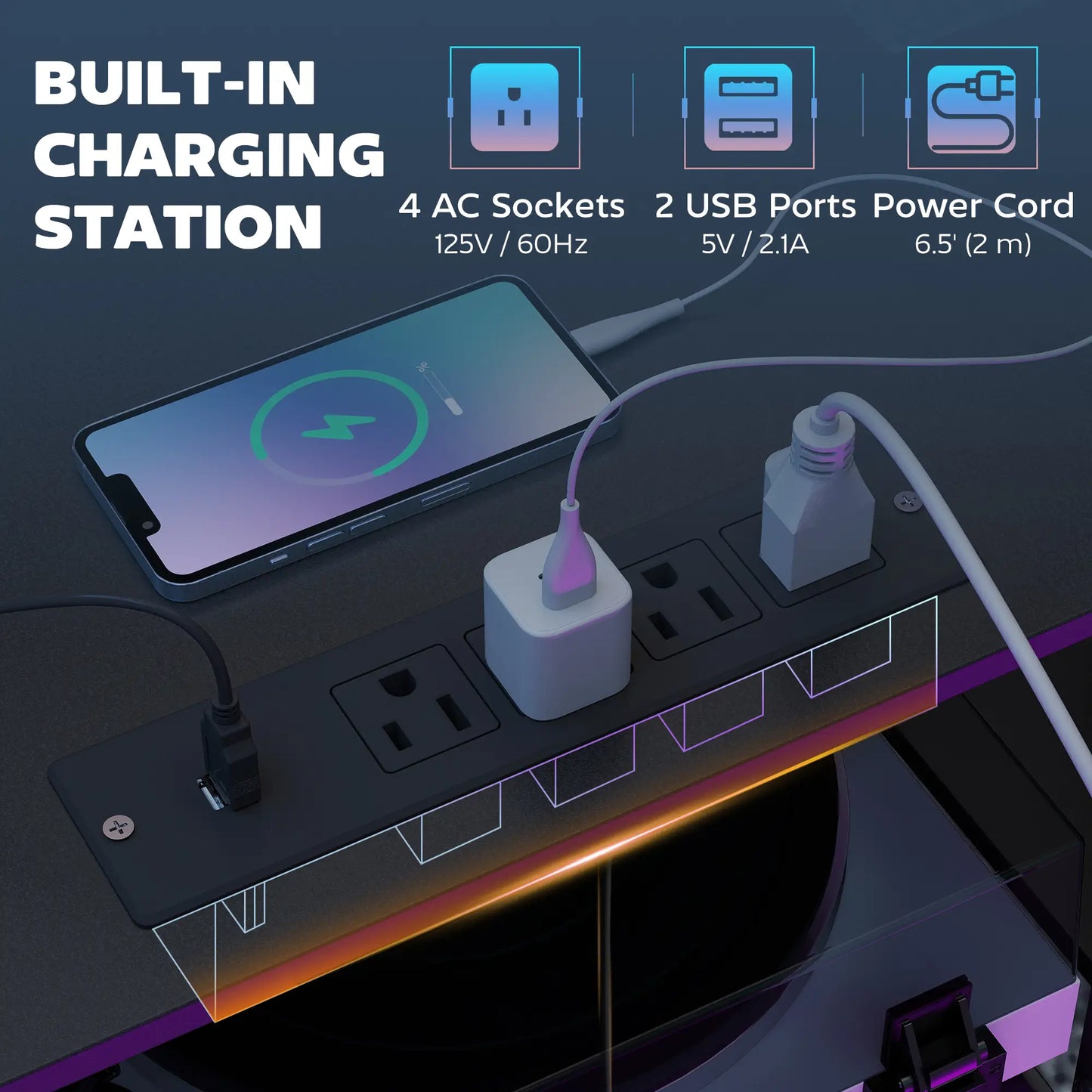 Bureau de jeu de 96 pouces, Bureau double pour ordinateurs, Noir