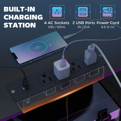 Bureau de jeu de 96 pouces, Bureau double pour ordinateurs, Noir