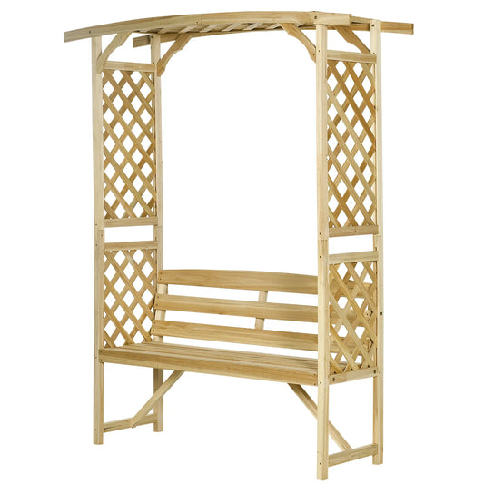 Wooden Garden Arch with Bench, Arbor Trellis for Climbing Plants, Natural Outdoor Benches Natural at Gallery Canada