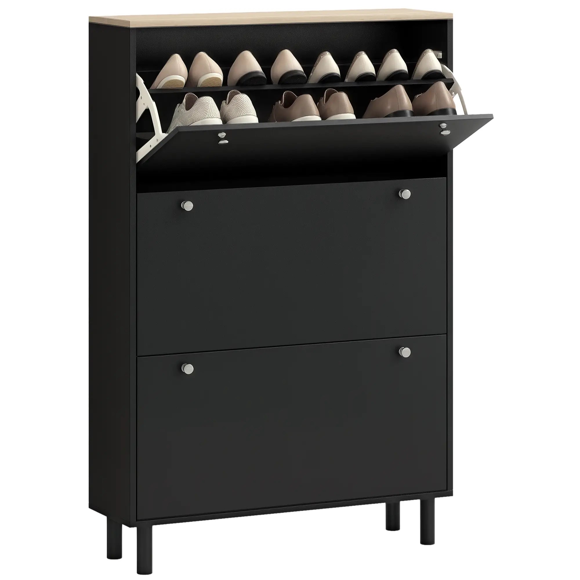 Shoe Storage, 3 Flip Drawers, Adjustable Shelves, 24 Pairs, Black Shoe Storage Cabinets & Racks at Gallery Canada
