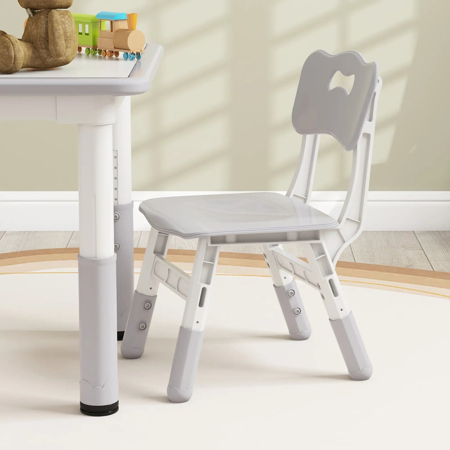 Toddler Table and Chair Set, Adjustable Height, Storage, Grey Kids Table Sets at Gallery Canada