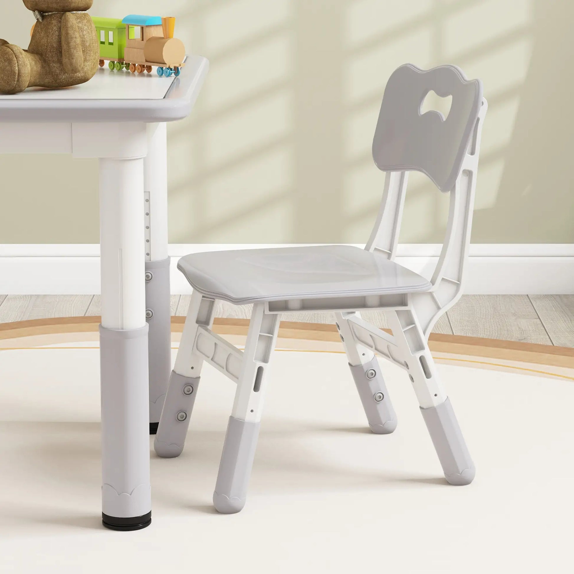 Toddler Table and Chair Set, Adjustable Height, Storage, Grey Kids Table Sets at Gallery Canada