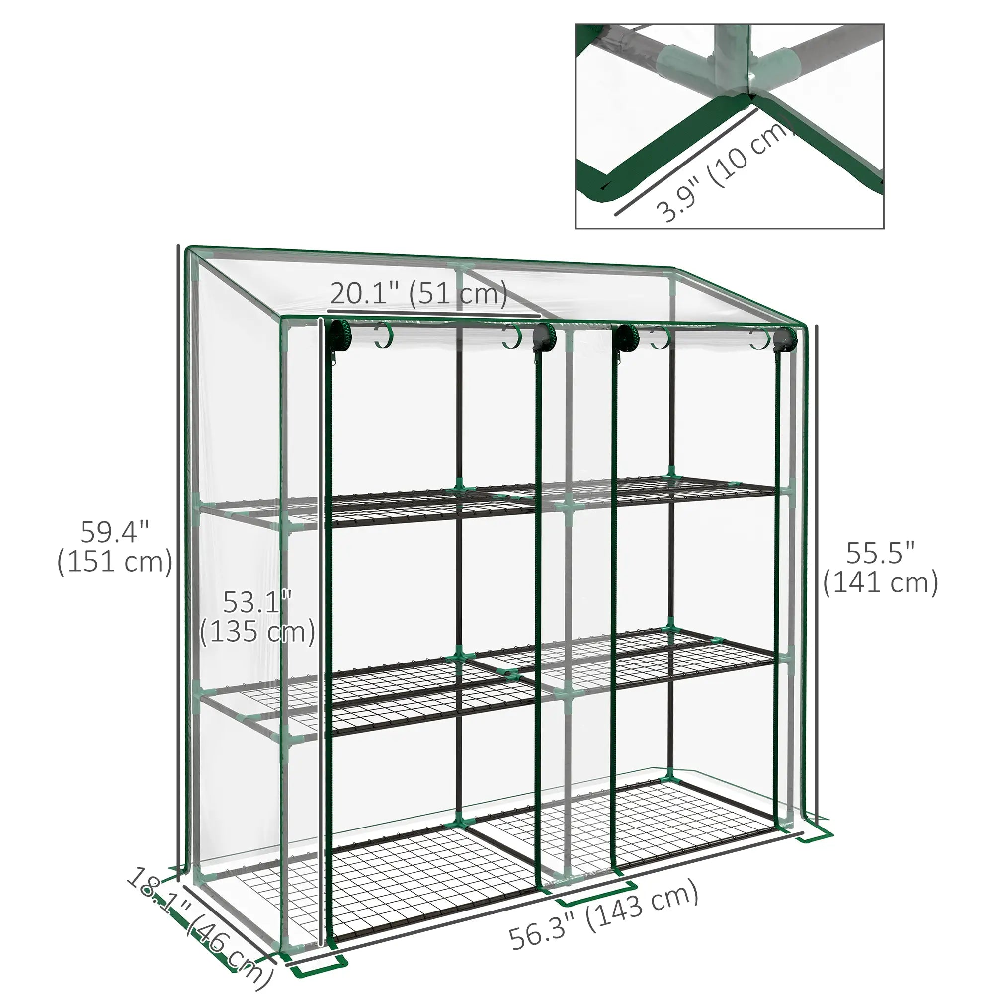 Portable Mini Greenhouse, 3 Tier Shelves, Reinforced Cover, 56.3