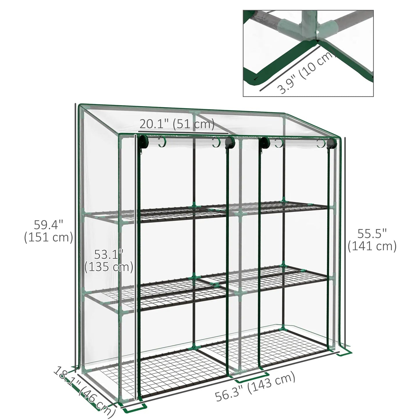 Portable Mini Greenhouse, 3 Tier Shelves, Reinforced Cover, 56.3" x 18.1" x 59.4" Greenhouses at Gallery Canada