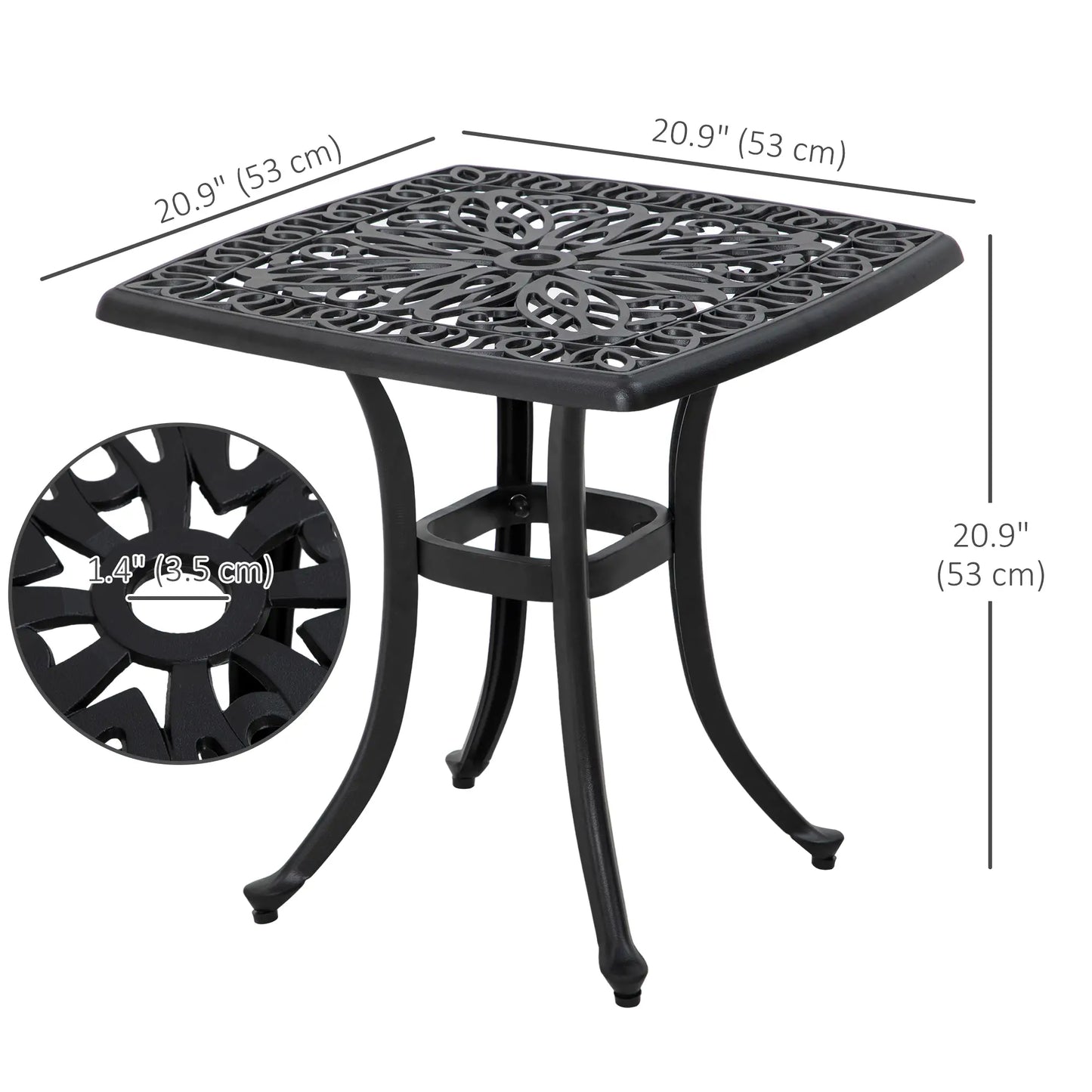21" Square Outdoor End Table, Cast Aluminum Patio Side Table, Black Patio Side Tables at Gallery Canada