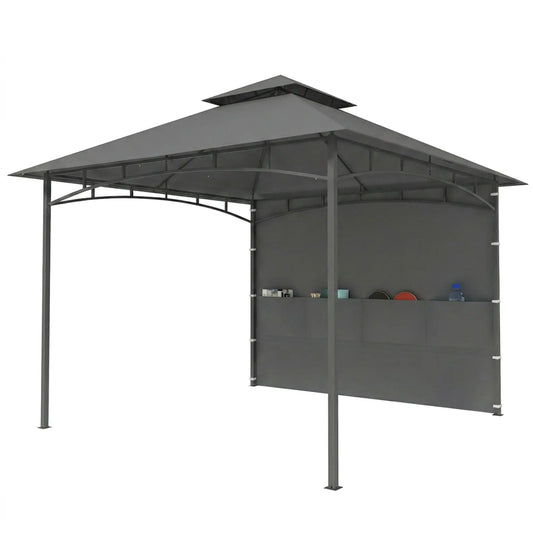10' x 10' Dark Grey Patio Gazebo, Double Roof Canopy Shelter With Storage, Dark Grey Gazebos Dark Grey at Gallery Canada