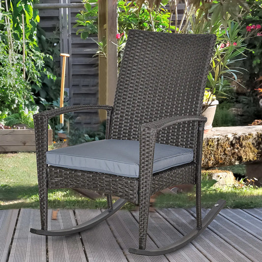 Outdoor PE Rattan Rocking Chair, Garden Glider Rocking Chair, Wicker Patio Chair Set with Armrest and Cushion, Grey Patio Chairs Grey at Gallery Canada