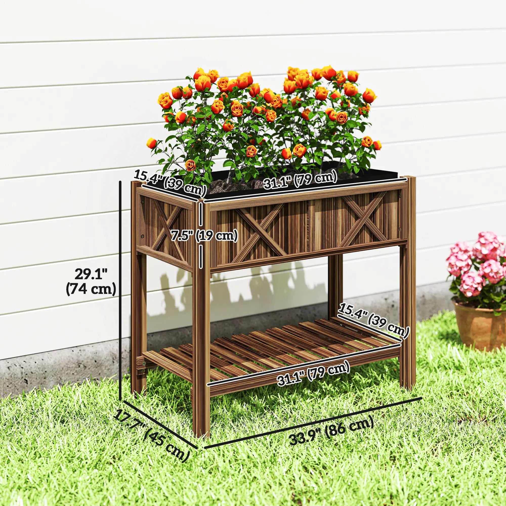 Wooden Raised Garden Bed, Elevated Planter Box, 34