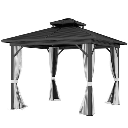 10' x 10' Hardtop Gazebo, Sun Shelter, Mosquito Netting, Light Grey Gazebos Light Grey at Gallery Canada
