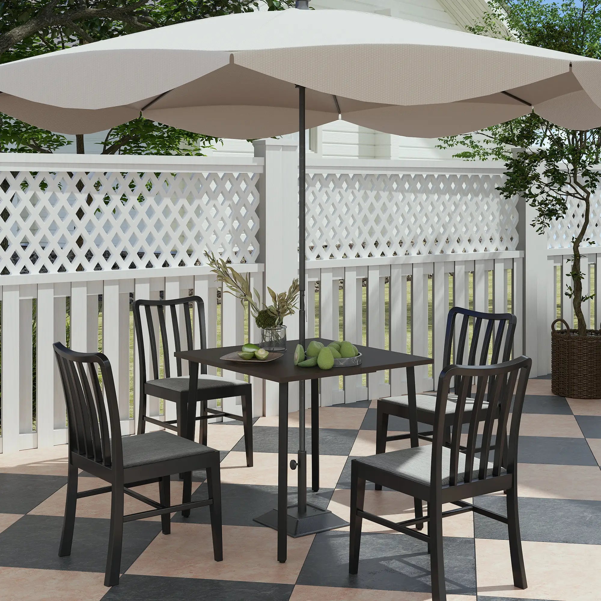 Patio Dining Table, Umbrella Hole, 4-Person, Aluminum Legs, 31.5