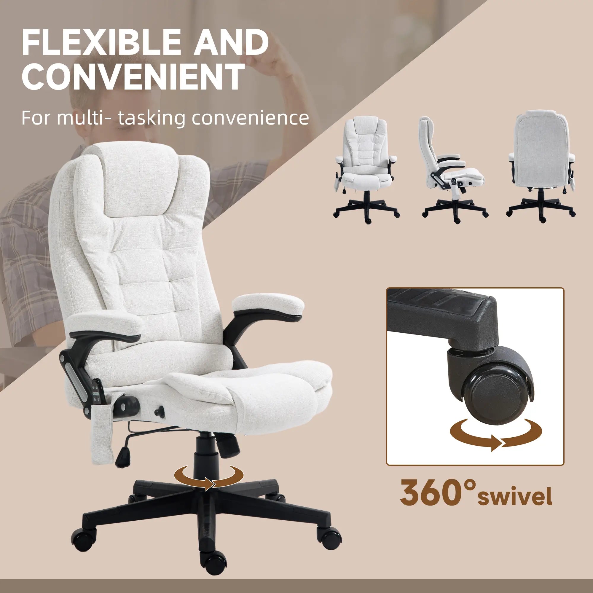 Reclining Massage Office Chair, High Back, Swivel Wheels, White Massage Chairs at Gallery Canada