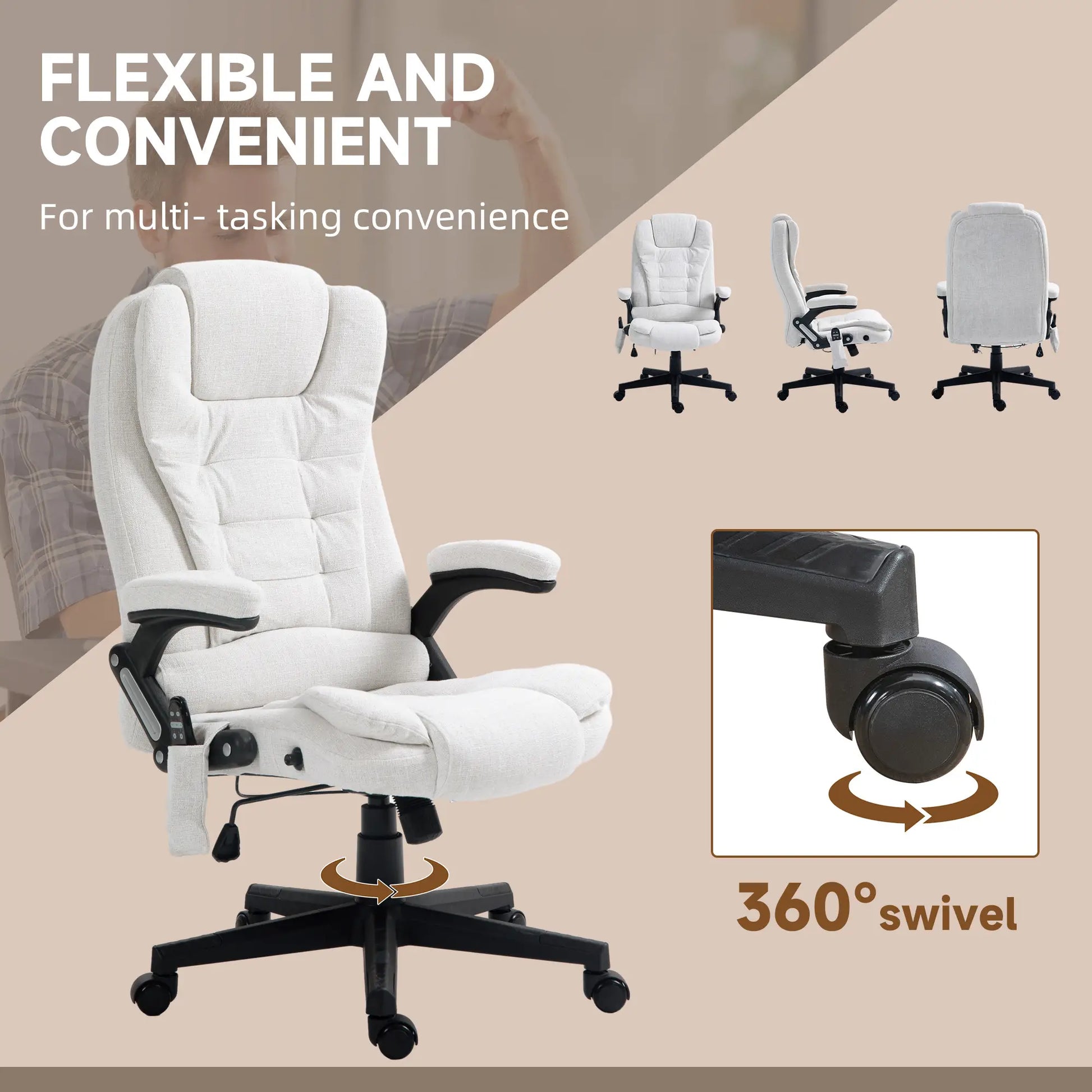 Reclining Massage Office Chair, High Back, Swivel Wheels, White Massage Chairs at Gallery Canada