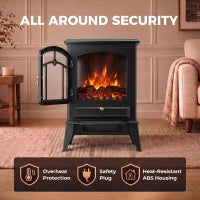 Poêle-cheminée électrique, radiateur infrarouge 3 faces 725W/1450W, noir