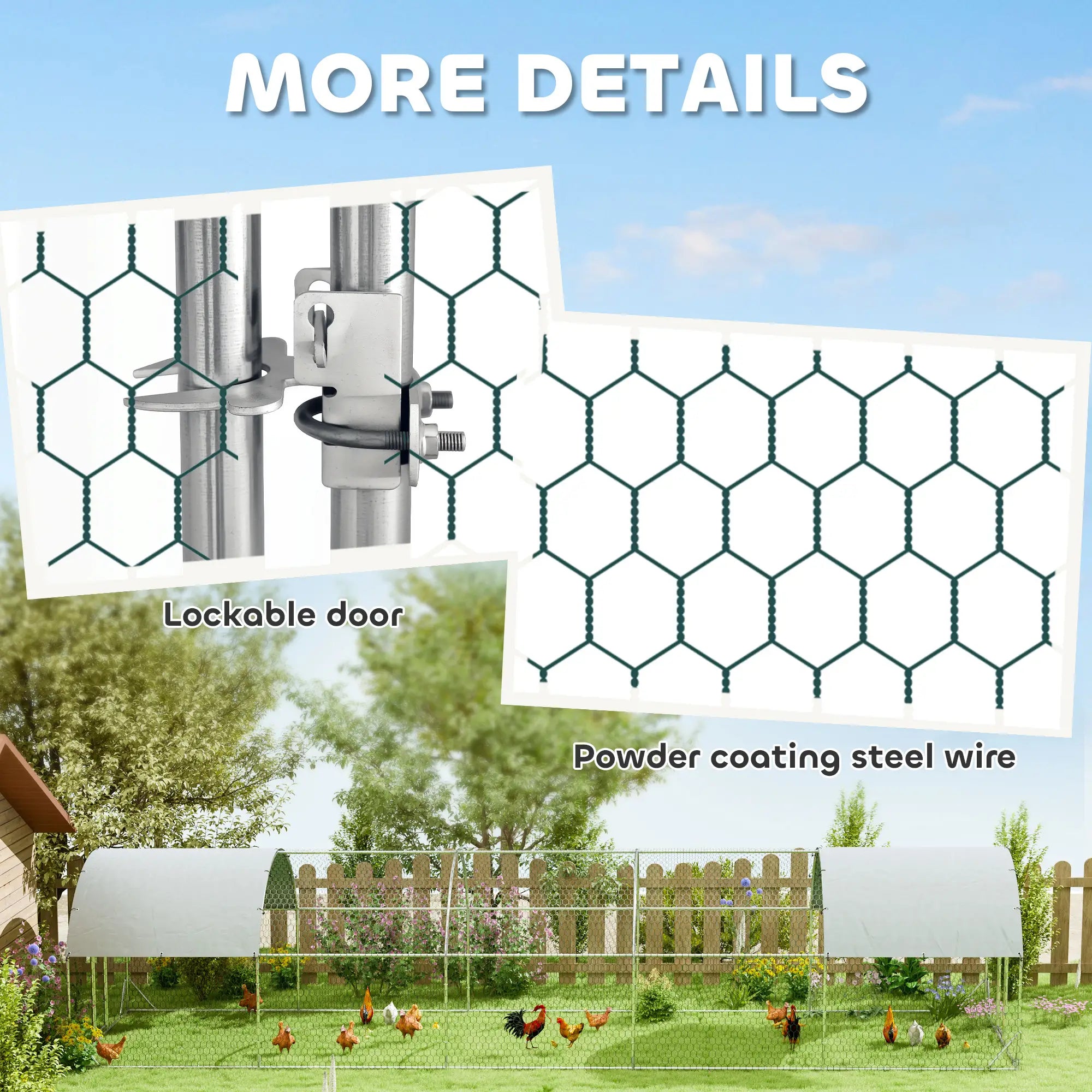 Metal Chicken Coop, Water UV Protection Cover, 9.8' x 32.8' x 6.4' Chicken Coops at Gallery Canada