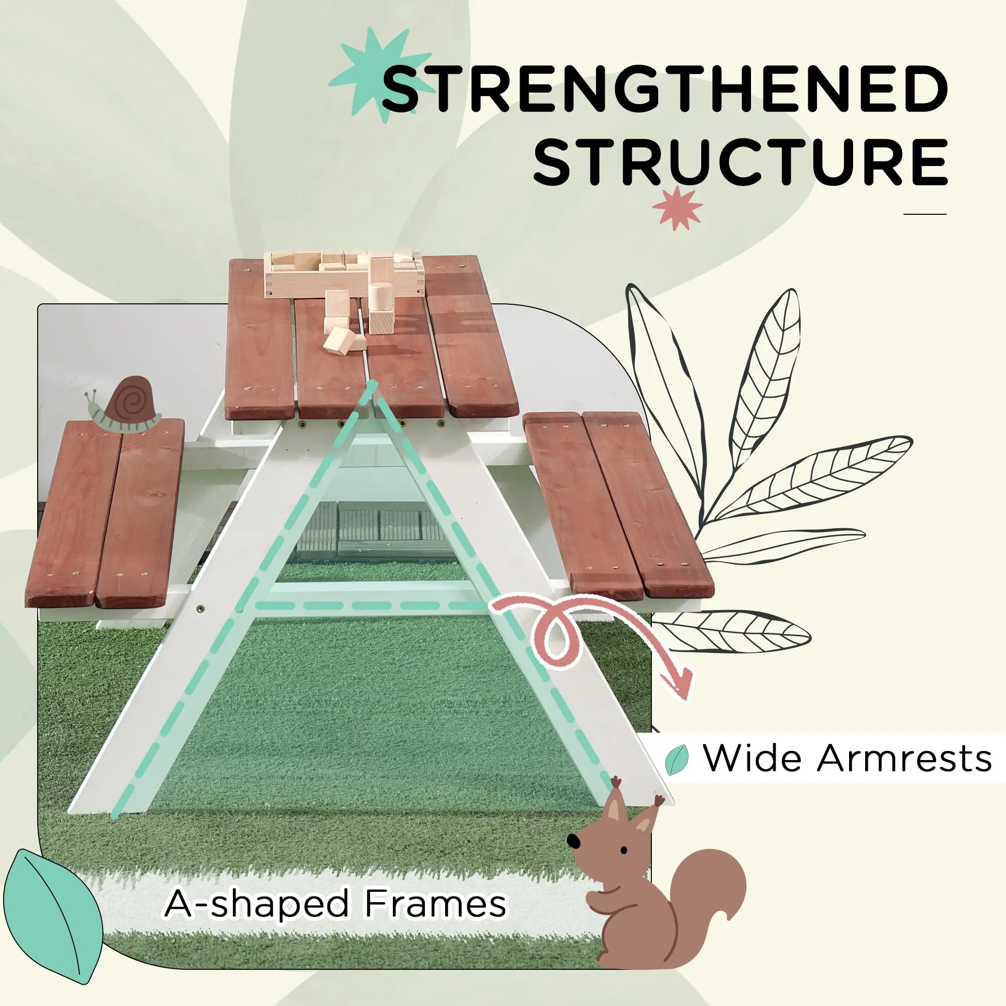 Kids Wooden Picnic Table and Benches Set for 4, Natural Wood Kids Outdoor Furniture at Gallery Canada