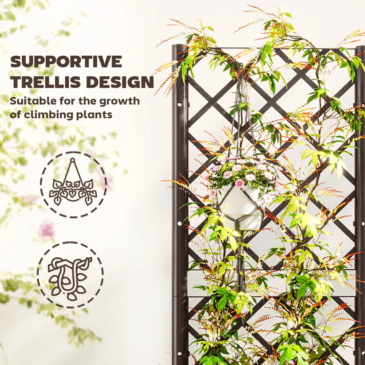 Raised Garden Bed with Trellis, Plastic, 16" x 16" x 48", Drainage Holes Raised Garden Beds at Gallery Canada