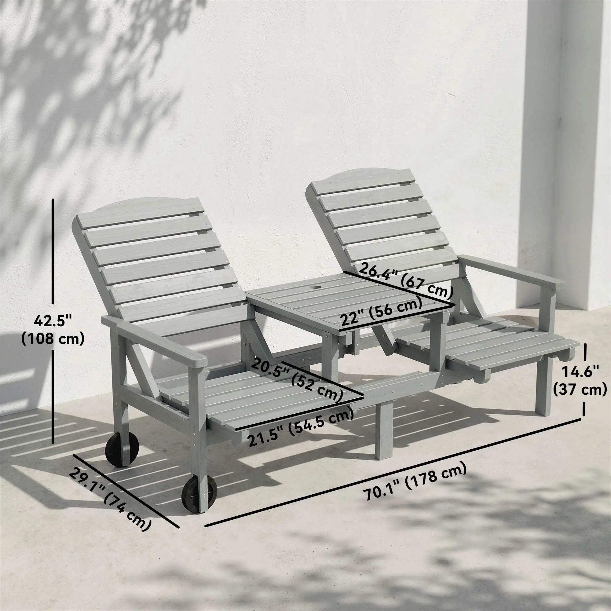 Outdoor Bench With Wheels, Adjustable High Back, 2 Seater Loveseat, Grey Piano Benches at Gallery Canada