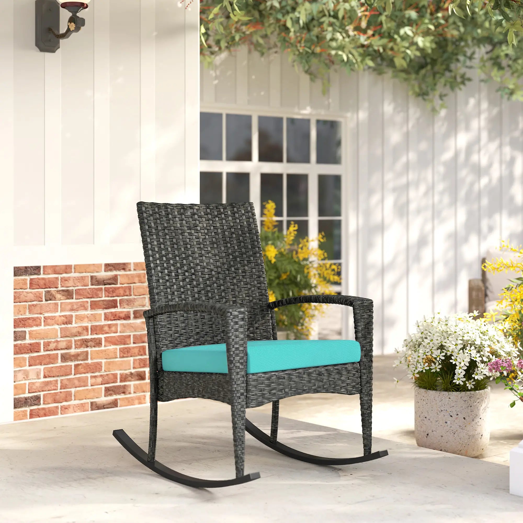 Outdoor Rocking Chair, Removable Cushion, High Back Armrests, Turquoise Outdoor Rocking Chairs at Gallery Canada