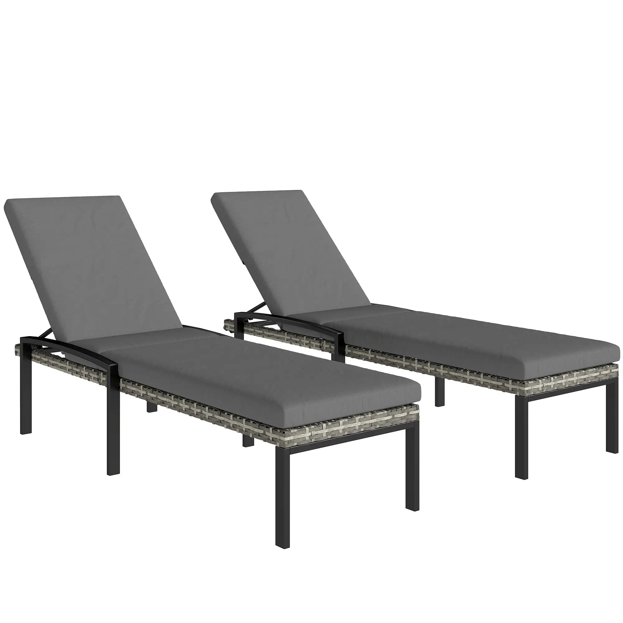 Outdoor Chaise Lounge Chairs, Set of 2 Wicker Patio Chairs, 5-Level Adjustable Backrest Wicker Chaise Loungers at Gallery Canada