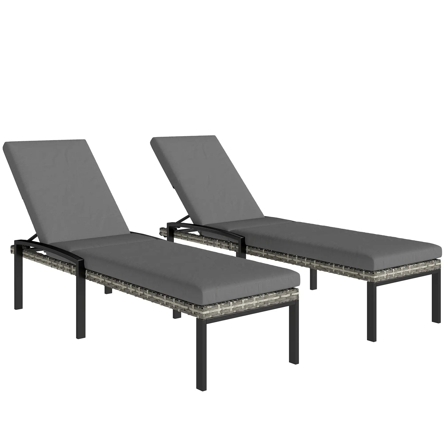 Outdoor Chaise Lounge Chairs, Set of 2 Wicker Patio Chairs, 5-Level Adjustable Backrest Wicker Chaise Loungers at Gallery Canada