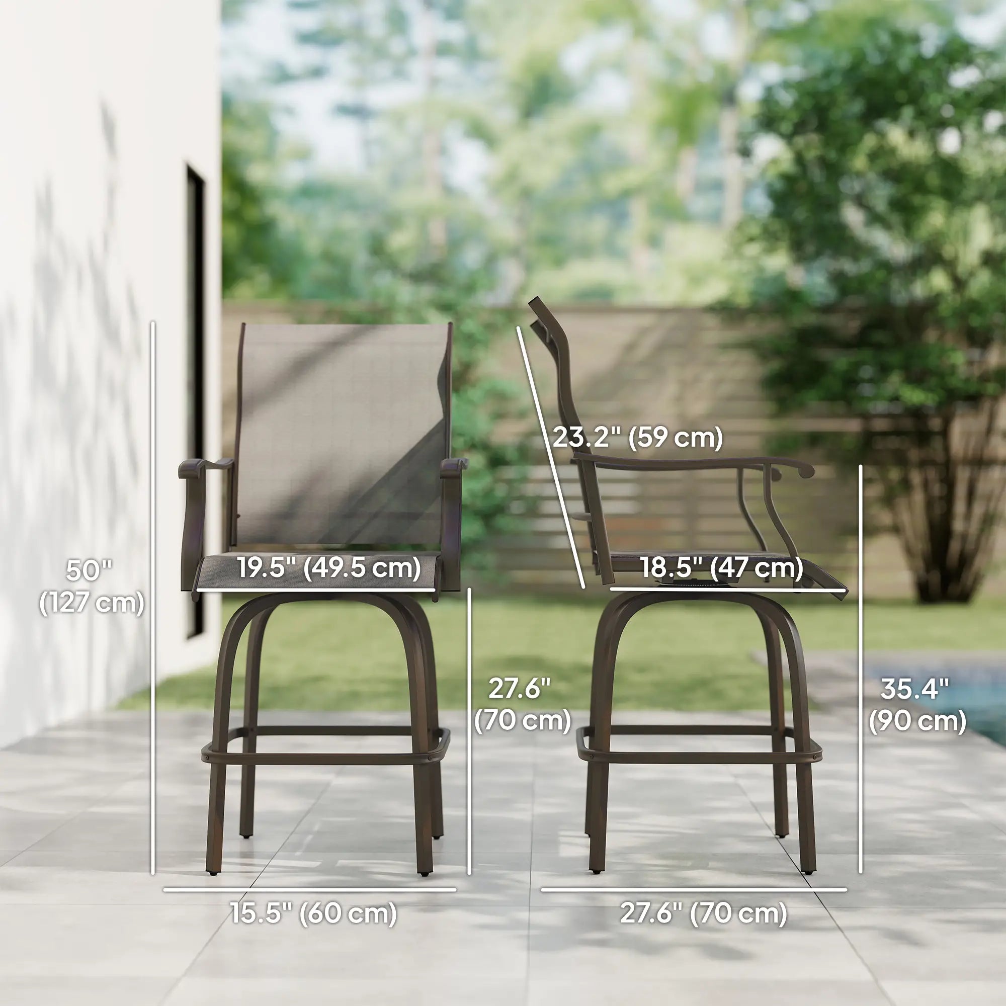 Outdoor Bar Stools Set of 2, Swivel High Back Chairs, Light Grey Bistro Sets at Gallery Canada
